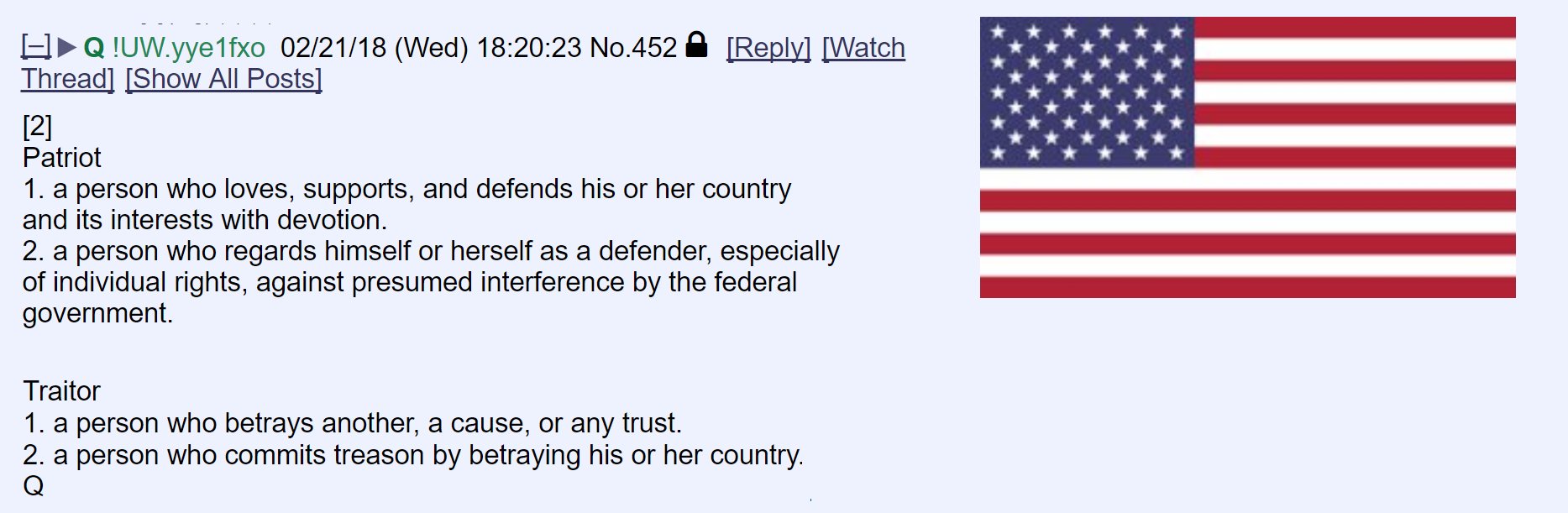 QAnon March 18 2019 - PATRIOT VS. TRAITOR